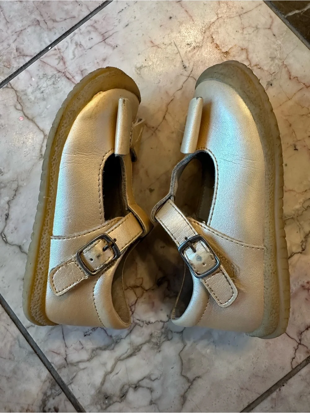 La”Mour Girls' Gold T-Strap Bow Shoes